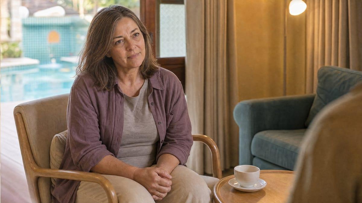Woman in a one-to-one counselling session seated in an armchair at Jintara Rehab Chiang Mai