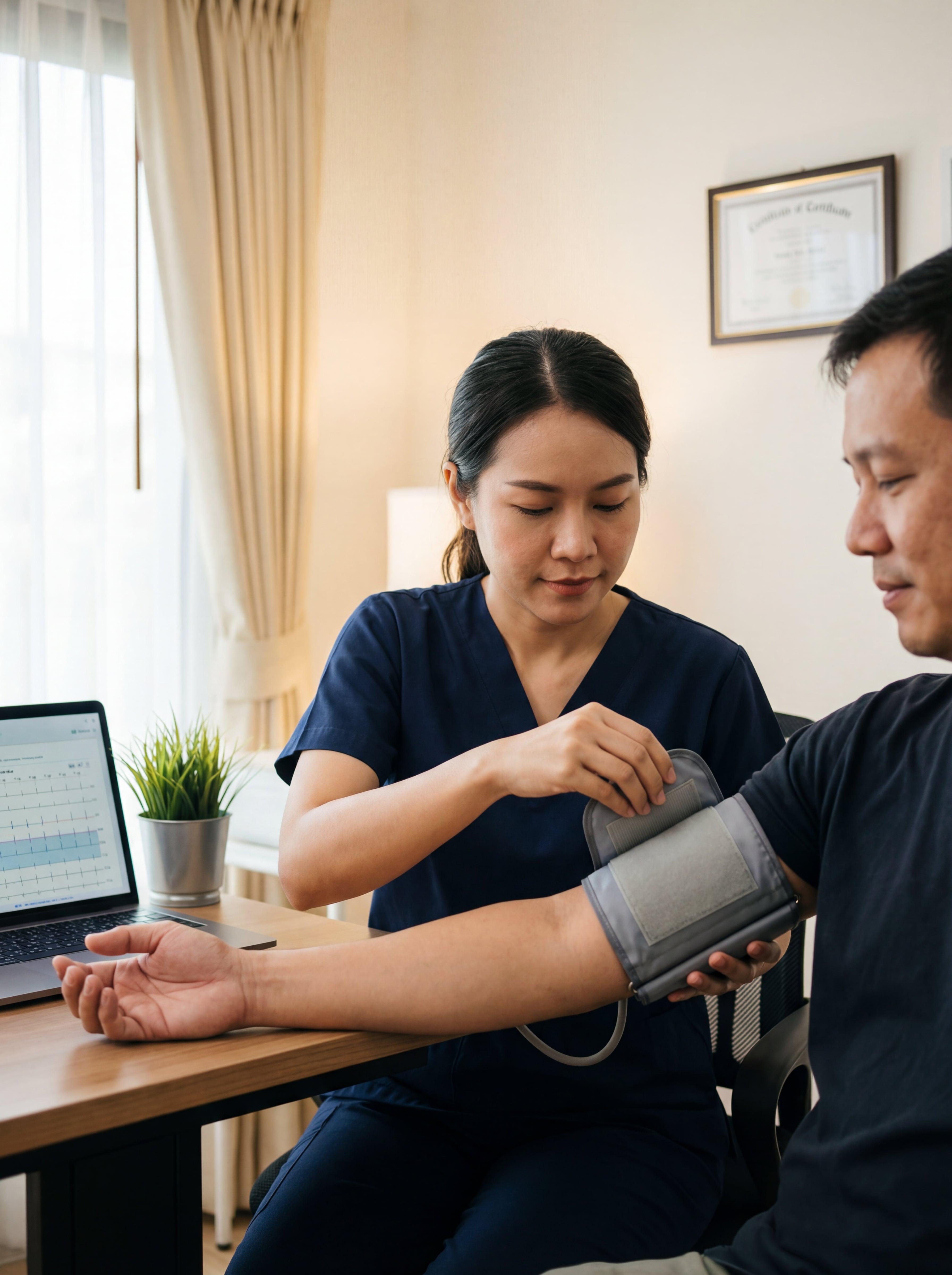 Nurse monitoring blood pressure during medically supervised benzodiazepine and alcohol detox at Jintara Rehab