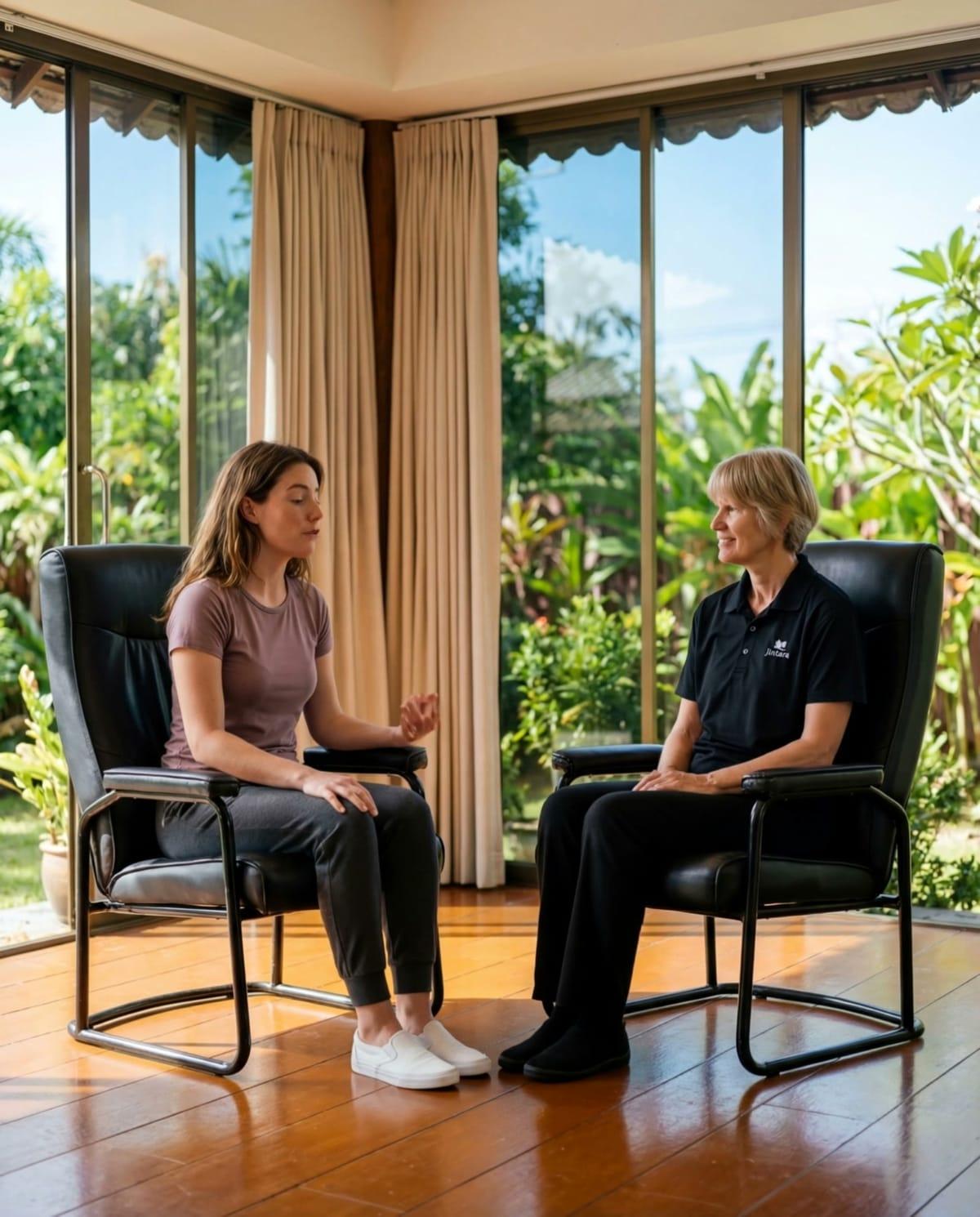 Individual therapy session at Jintara Rehab Chiang Mai Thailand during early stabilization phase for anxiety