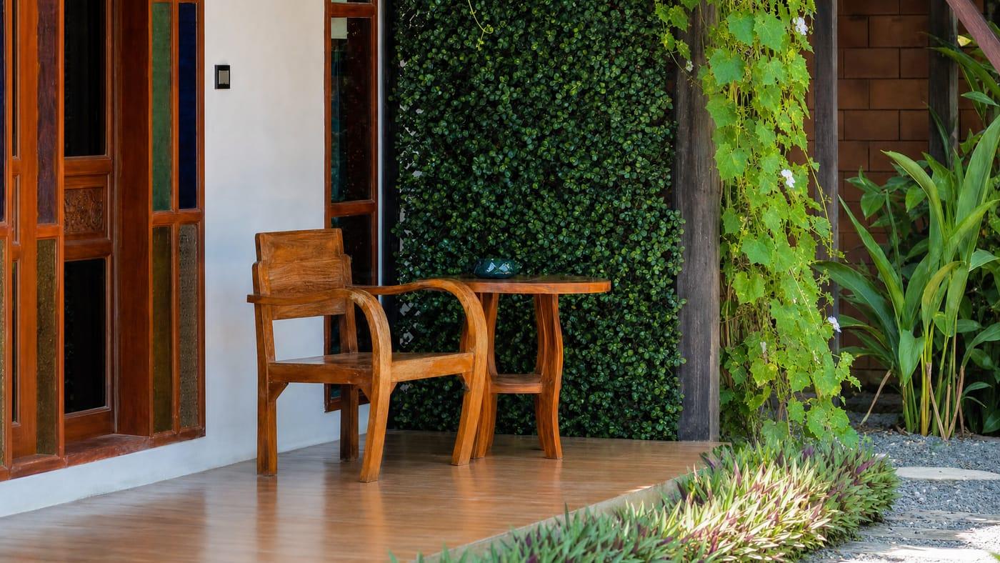 Private outdoor seating nook at Jintara Rehab Thailand, a quiet space for reflection on family boundaries and recovery planning