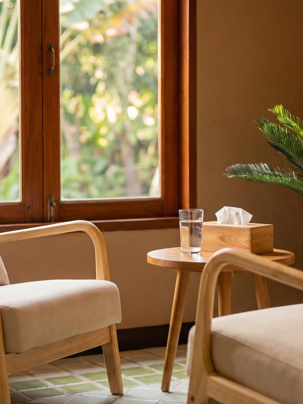 Empty private consultation room at Jintara Rehab Chiang Mai used for addiction assessments