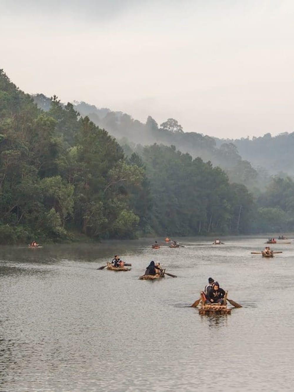Bamboo raft excursion on a river near Chiang Mai as part of Jintara Rehab's recovery program