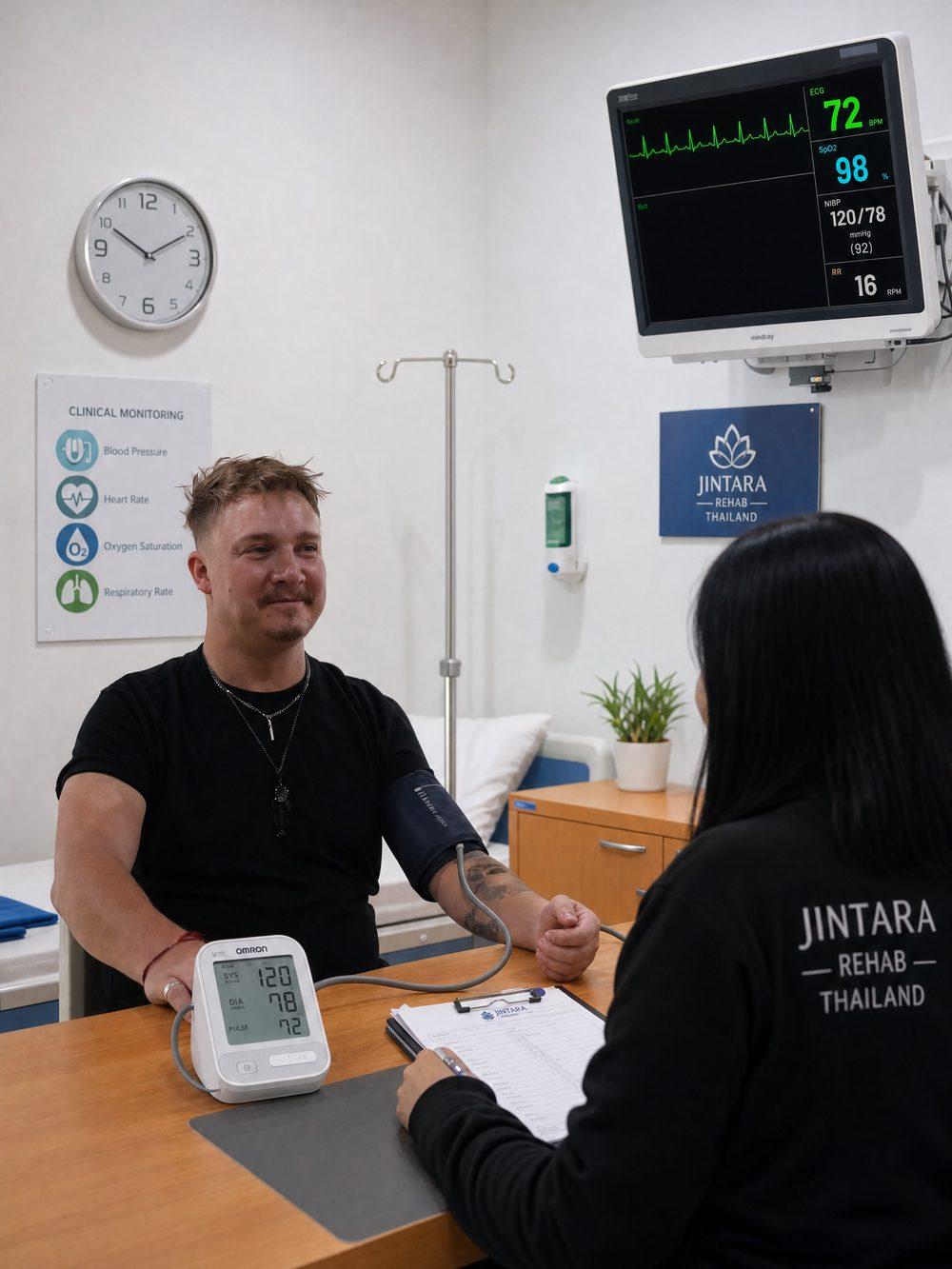 Medical monitoring equipment for opioid withdrawal tracking at Jintara Rehab Thailand