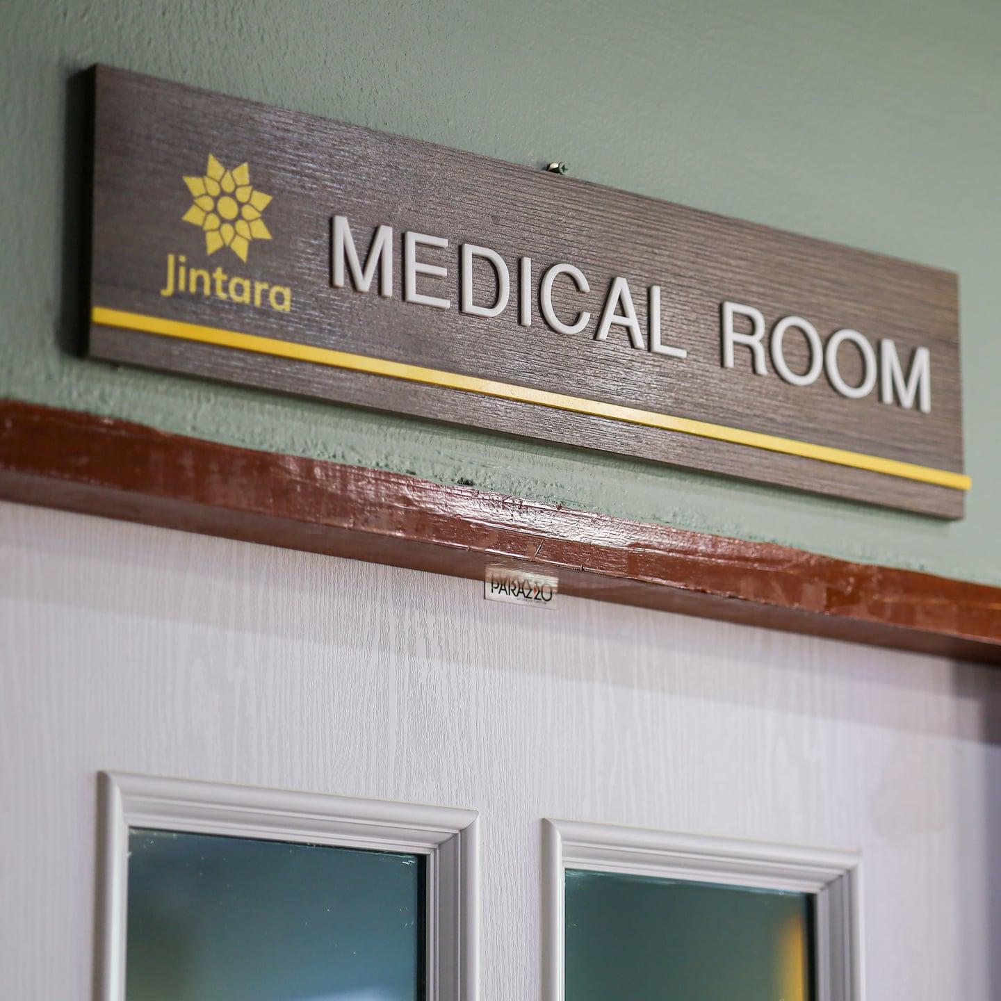 A Medical Room sign above a doorway at Jintara Rehab