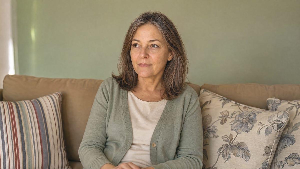 Woman seated calmly on a sofa in a common room during social anxiety care at Jintara Rehab Chiang Mai Thailand