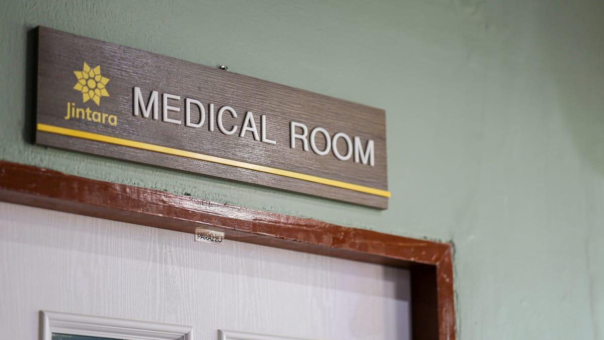 Medical room door sign at Jintara Rehab in Chiang Mai