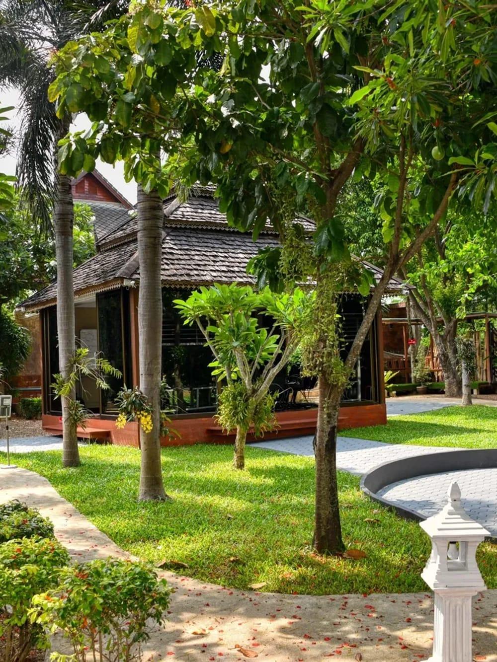 Tropical garden and grounds at Jintara Rehab residential facility Chiang Mai Thailand