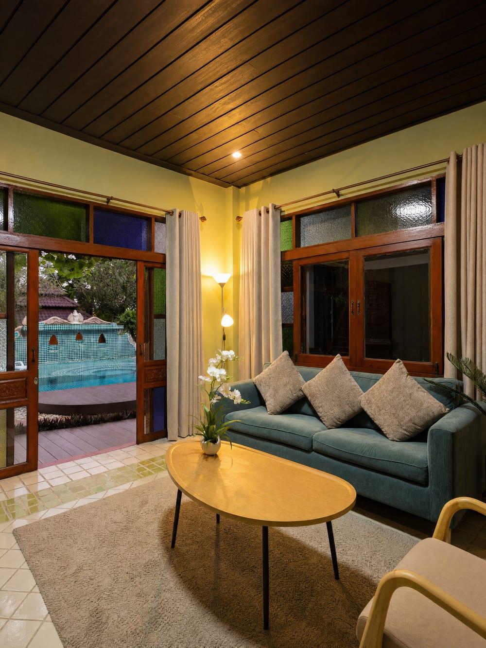 A calm pool-view lounge at Jintara Rehab Chiang Mai for club drug recovery