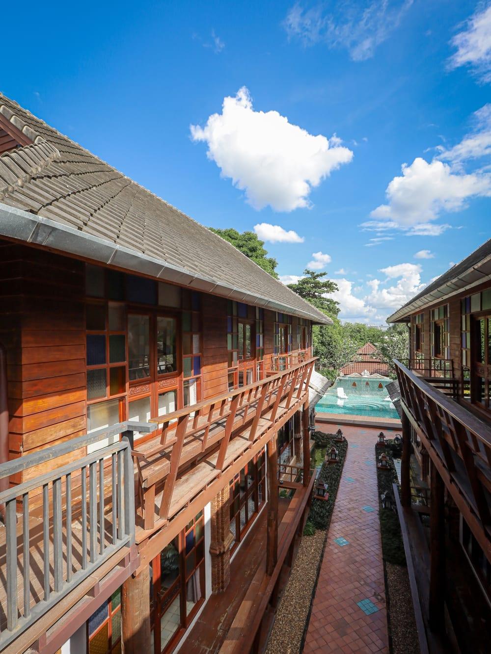 An elevated timber walkway at Jintara Rehab Chiang Mai supporting club drug aftercare