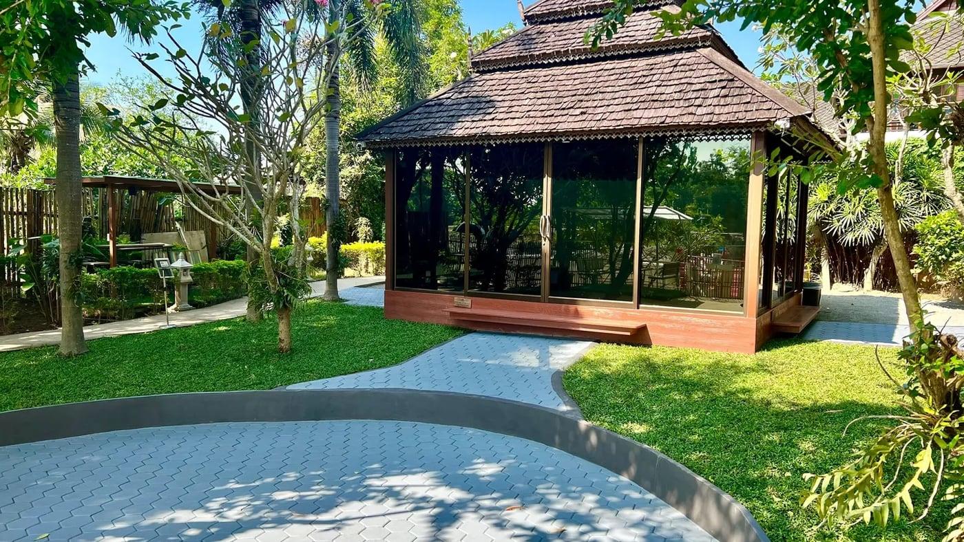 The enclosed glass sala in the garden grounds at Jintara rehab in Chiang Mai