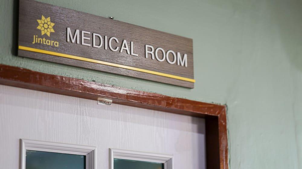 Jintara Medical Room door sign at addiction treatment facility in Chiang Mai Thailand