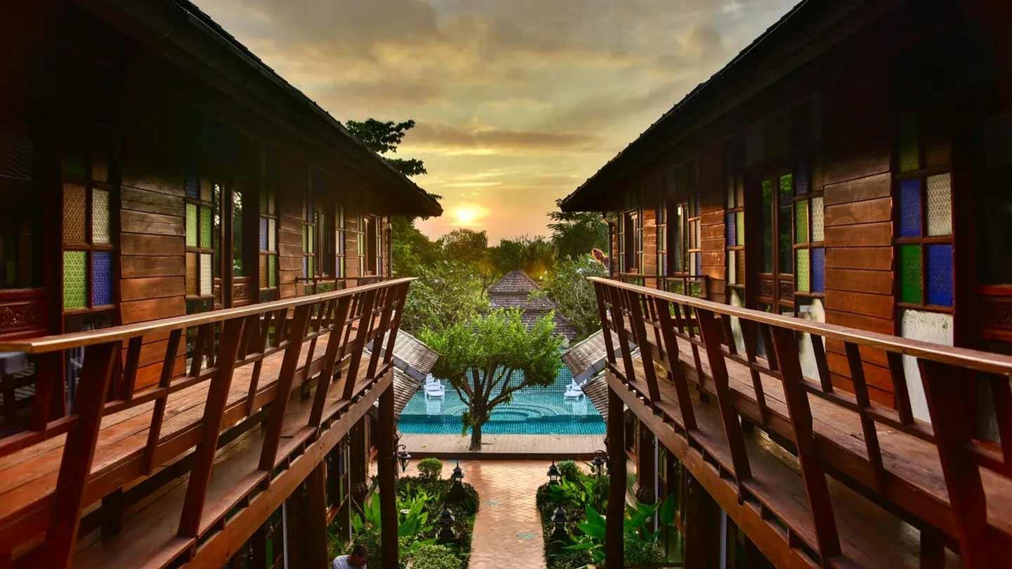 Sunset view from upper walkway at Jintara Rehab in Chiang Mai