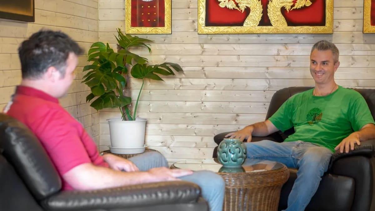 A one-to-one therapy session at Jintara Rehab in Chiang Mai, where trauma linked to MDMA use is addressed
