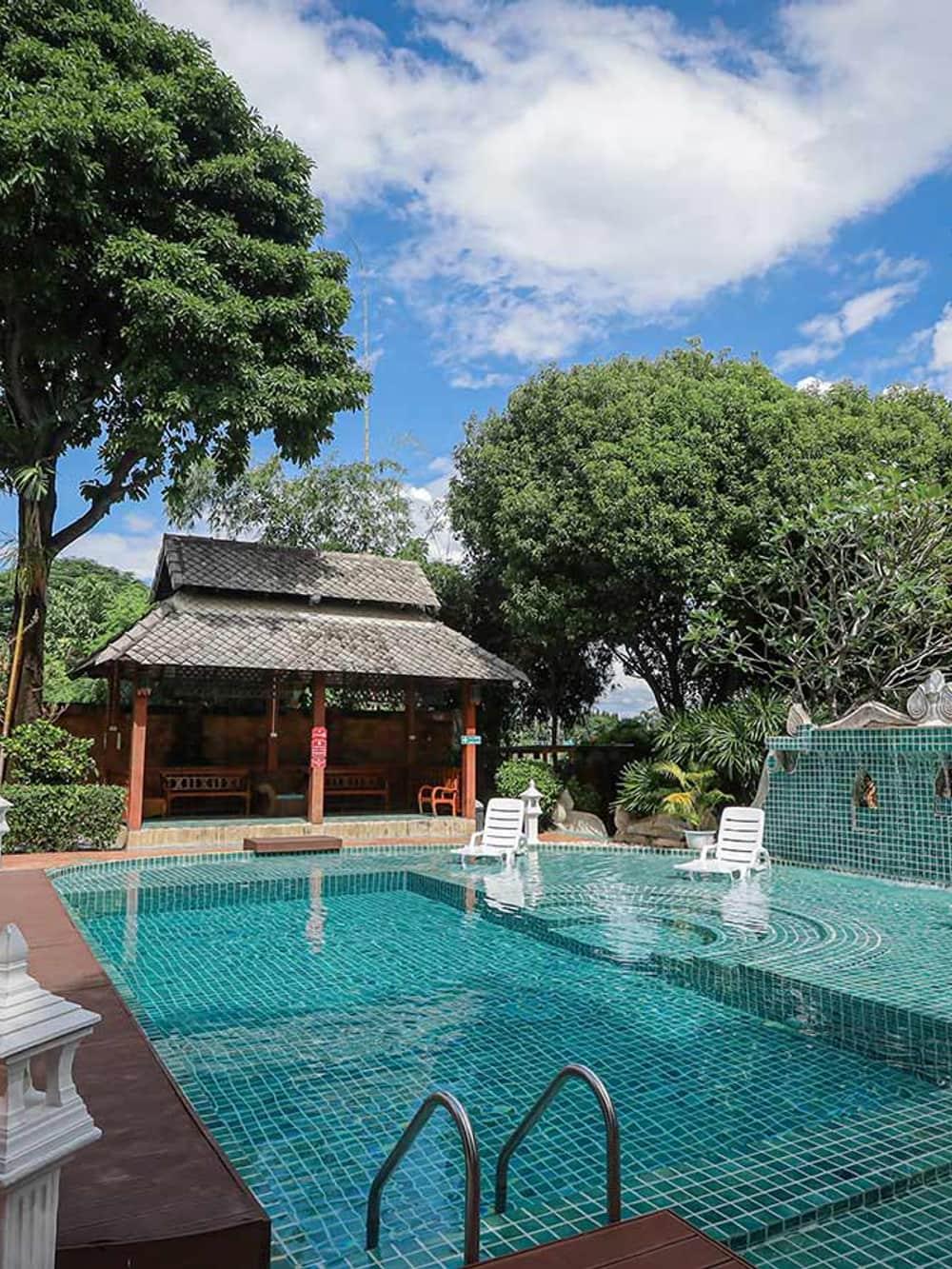 Pool pavilion and residential grounds at Jintara Rehab Chiang Mai Thailand