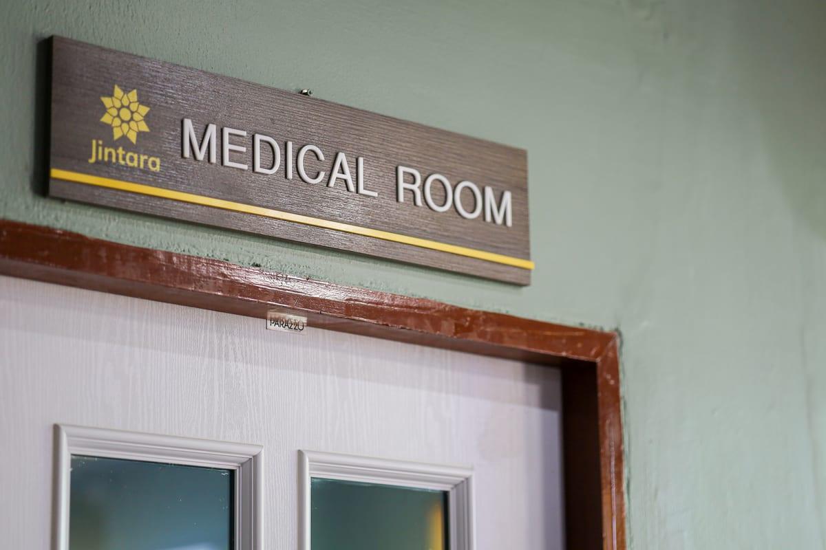 Medical Room sign with Jintara lotus logo at addiction treatment centre Chiang Mai Thailand