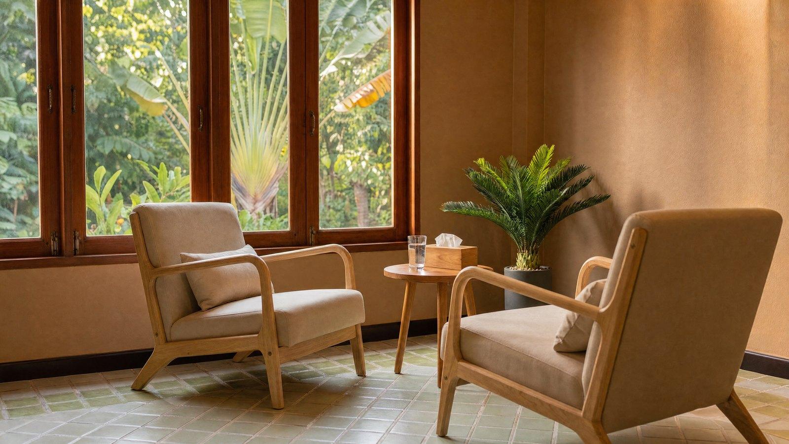 Private EMDR therapy room at Jintara Chiang Mai where high-risk situations are rehearsed before discharge