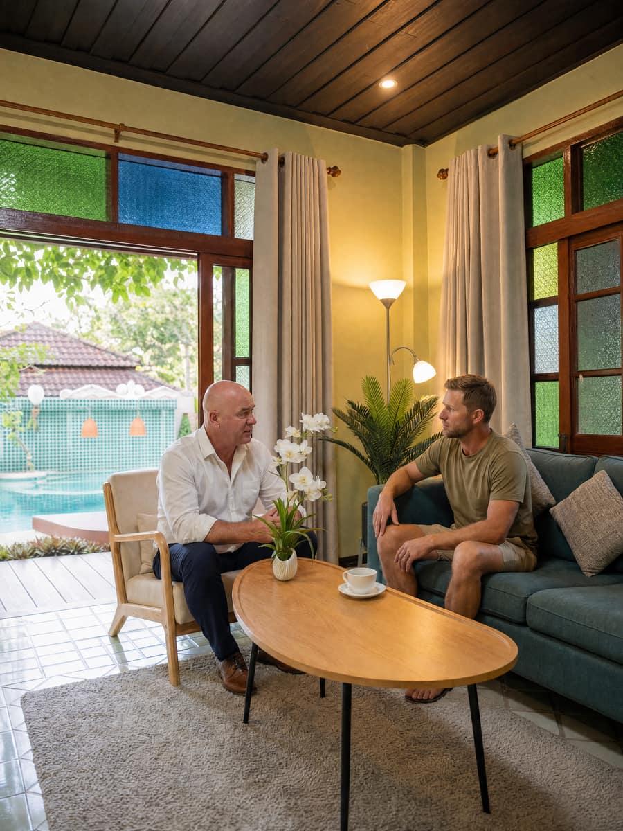 Two people in a clinical consultation about sleeping pill dependence at a Chiang Mai rehab