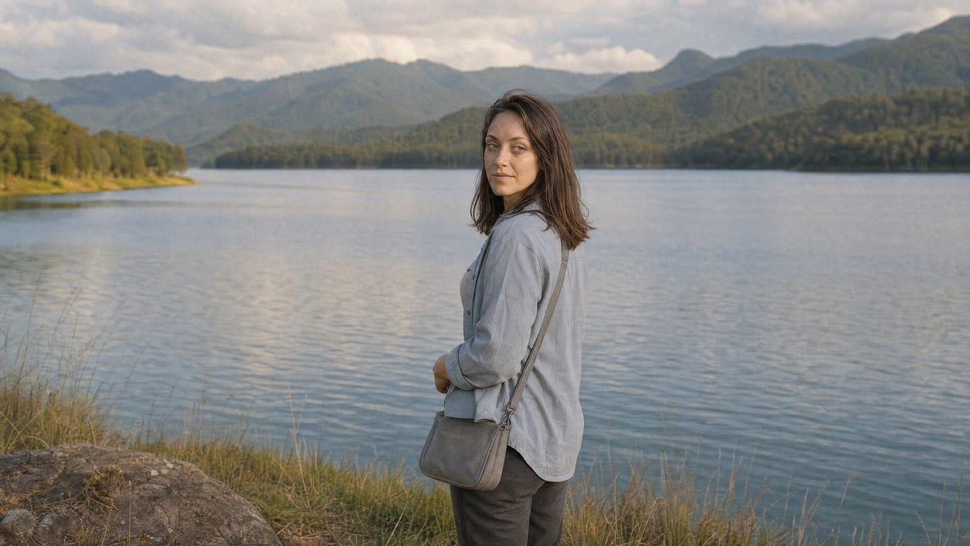A resident stands at a lake near Chiang Mai during a longer residential stay at Jintara Rehab for complex PTSD